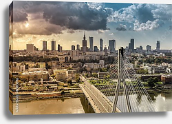Постер Польша, Варшава. Мост на фоне заката Постер Польша, Варшава. Мост на фоне заката