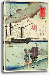 Постер Школа: Японская 19в. American naval vessel in a Japanese harbour, 1861 Постер Школа: Японская 19в. American naval vessel in a Japanese harbour, 1861