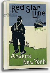 Постер Касьер Хенрик Reproduction of a poster advertising 'The Red Star Line, from Anvers to New York', 1899 Постер Касьер Хенрик Reproduction of a poster advertising 'The Red Star Line, from Anvers to New York', 1899