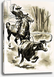 Постер Фокс Анри (детс) A cowboy ropes a steer from horseback with a lasso Постер Фокс Анри (детс) A cowboy ropes a steer from horseback with a lasso