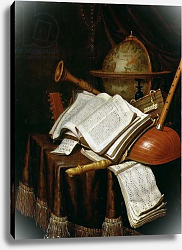 Постер Кольер Эварт Vanitas with a globe, musical scores and instruments, 1692 Постер Кольер Эварт Vanitas with a globe, musical scores and instruments, 1692