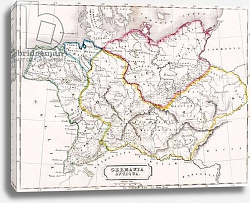 Постер Школа: Английская 19в. Map of Germany, Germania Antiqua, from 'The Atlas of Ancient Geography', c.1829 Постер Школа: Английская 19в. Map of Germany, Germania Antiqua, from 'The Atlas of Ancient Geography', c.1829