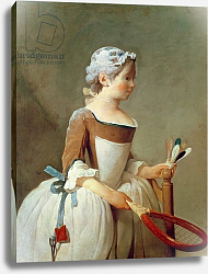 Постер Шарден Жан-Батист Girl with Racket and Shuttlecock, c.1740 Постер Шарден Жан-Батист Girl with Racket and Shuttlecock, c.1740