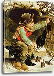 Постер Школа: Английская 19в. Young Boy with Birds in the Snow Постер Школа: Английская 19в. Young Boy with Birds in the Snow