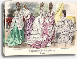 Постер Школа: Французская 19в. Ballgowns, fashion plate from the 'Allgemeine Moden-Zeitung', Leipzig, 1872 Постер Школа: Французская 19в. Ballgowns, fashion plate from the 'Allgemeine Moden-Zeitung', Leipzig, 1872
