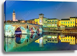 Постер Италия, Верона. Отражения Ponte di Pietra Постер Италия, Верона. Отражения Ponte di Pietra