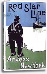 Постер Касьер Хенрик Poster advertising the 'Red Star Line' from Antwerp to New York, 1899 Постер Касьер Хенрик Poster advertising the 'Red Star Line' from Antwerp to New York, 1899