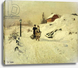 Постер Фалоу Фритц A horse-drawn sleigh in a winter landscape Постер Фалоу Фритц A horse-drawn sleigh in a winter landscape