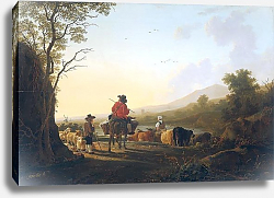 Постер Стриж Якоб ван Landscape with cattle driver and shepherd Постер Стриж Якоб ван Landscape with cattle driver and shepherd