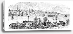Постер River, buildings and mountain at Kiel, Germany vintage engraving Постер River, buildings and mountain at Kiel, Germany vintage engraving