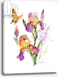 Постер Килинг Джон (совр) Iris with yellow butterfly, 2016, Постер Килинг Джон (совр) Iris with yellow butterfly, 2016,