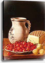 Постер Мелендес Луис Still Life with cherries, cheese and greengages Постер Мелендес Луис Still Life with cherries, cheese and greengages