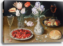 Постер Бирт Осис Still life with Lilies, Roses, Tulips, Cherries and Wild Strawberries Постер Бирт Осис Still life with Lilies, Roses, Tulips, Cherries and Wild Strawberries