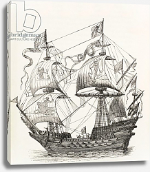 Постер Школа: Европейская Man-of-War of the 16th century, c.1880 Постер Школа: Европейская Man-of-War of the 16th century, c.1880
