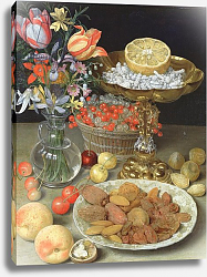 Постер Флегель Георг Still life with flowers and dessert Постер Флегель Георг Still life with flowers and dessert