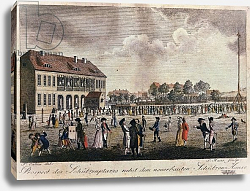 Постер Калау Ф. А. (акв) View of the newly built clubhouse and square, Berlin Постер Калау Ф. А. (акв) View of the newly built clubhouse and square, Berlin