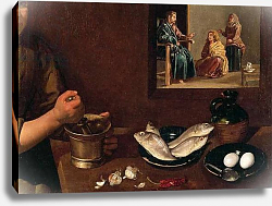 Постер Веласкес Диего (DiegoVelazquez) Kitchen Scene with Christ in the House of Martha and Mary, c.1618 2 Постер Веласкес Диего (DiegoVelazquez) Kitchen Scene with Christ in the House of Martha and Mary, c.1618 2
