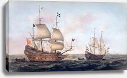 Постер Геритц Якоб French man-of-war escorted by a Dutch ship in quiet water Постер Геритц Якоб French man-of-war escorted by a Dutch ship in quiet water