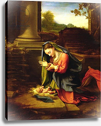 Постер Корреджо (Correggio) Our Lady Worshipping the Child, c.1518-20 Постер Корреджо (Correggio) Our Lady Worshipping the Child, c.1518-20
