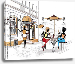 Постер Series of the streets with people in the old city. Waiters serve the tables. Street cafe. Постер Series of the streets with people in the old city. Waiters serve the tables. Street cafe.