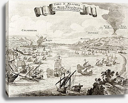 Постер Strait of Messina, between Italian peninsula and Sicily. The original engraving was created by Gabri Постер Strait of Messina, between Italian peninsula and Sicily. The original engraving was created by Gabri