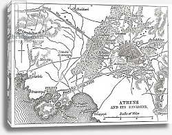 Постер Map of Athens and Piraeus, Greece, mid 19th century Постер Map of Athens and Piraeus, Greece, mid 19th century