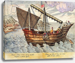 Постер Школа: Английская 18в. A Ship from China and Java rigged with mat sails Постер Школа: Английская 18в. A Ship from China and Java rigged with mat sails