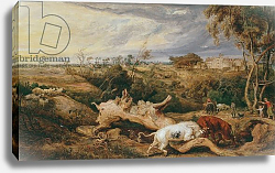 Постер Уорд Артур Bulls fighting; St. Donat's Castle in the distance, c.1803 Постер Уорд Артур Bulls fighting; St. Donat's Castle in the distance, c.1803