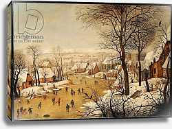 Постер Брейгель Питер Младший A Winter Landscape with Skaters and a Bird Trap Постер Брейгель Питер Младший A Winter Landscape with Skaters and a Bird Trap