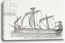 Постер Школа: Европейская Sixteenth Century Three-Masted Galley with Square Sails, c.1880 Постер Школа: Европейская Sixteenth Century Three-Masted Galley with Square Sails, c.1880