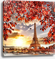 Постер Франция, Париж. Eiffel Tower with autumn leaves Постер Франция, Париж. Eiffel Tower with autumn leaves
