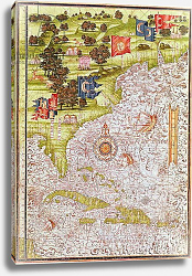 Постер Тестю Гульем (карты) F.52v Map of Florida and the Antilles, from 'Cosmographia Universelle', 1555 Постер Тестю Гульем (карты) F.52v Map of Florida and the Antilles, from 'Cosmographia Universelle', 1555