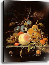Постер Миньон Абрагам Still Life of Fruit and Nuts on a Stone Ledge Постер Миньон Абрагам Still Life of Fruit and Nuts on a Stone Ledge