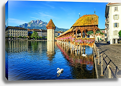Постер Люцерн,, Швейцария. Wooden Chapel Bridge and Water Tower Постер Люцерн,, Швейцария. Wooden Chapel Bridge and Water Tower