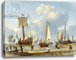 Постер Шторк Абрахам Ships in Calm Water with Figures by the Shore Постер Шторк Абрахам Ships in Calm Water with Figures by the Shore
