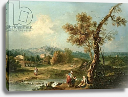 Постер Зуккарелли Франческо An Italianate River Landscape with Travellers Постер Зуккарелли Франческо An Italianate River Landscape with Travellers