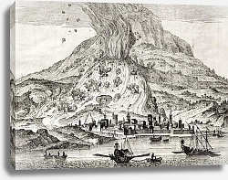 Постер Catania, Sicily, and Etna volcano erupting. May be dated to the 18th c. Постер Catania, Sicily, and Etna volcano erupting. May be dated to the 18th c.