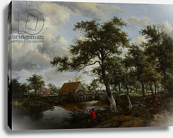 Постер Хоббема Мейндрат (Meindert Hobbema) Wooded Landscape with Watermill, c.1665 Постер Хоббема Мейндрат (Meindert Hobbema) Wooded Landscape with Watermill, c.1665