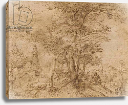 Постер Брейгель Питер Старший A village with a group of trees and a mule, c.1552-54 Постер Брейгель Питер Старший A village with a group of trees and a mule, c.1552-54