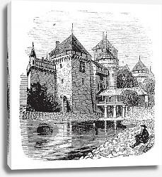 Постер Chillon Castle or Chateau de Chillon in Veytaux, Switzerland, during the 1890s, vintage engraving Постер Chillon Castle or Chateau de Chillon in Veytaux, Switzerland, during the 1890s, vintage engraving