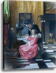 Постер Вермеер Ян (Jan Vermeer) Интерьер с женщиной отказывющейся от бокала вина Постер Вермеер Ян (Jan Vermeer) Интерьер с женщиной отказывющейся от бокала вина