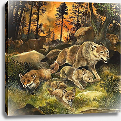 Постер Бэкхаус Д. (совр) Animals united in terror as they flee from a forest fire, 1970 Постер Бэкхаус Д. (совр) Animals united in terror as they flee from a forest fire, 1970