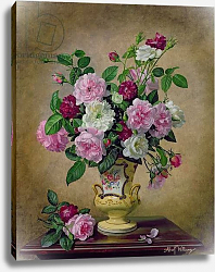 Постер Уильямс Альберт (совр) Roses and dahlias in a ceramic vase Постер Уильямс Альберт (совр) Roses and dahlias in a ceramic vase