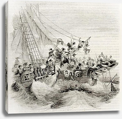 Постер French shooner Courier boarding British ship Hazard. Created by Gudin, published on Magasin Pittores Постер French shooner Courier boarding British ship Hazard. Created by Gudin, published on Magasin Pittores