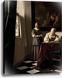 Постер Вермеер Ян (Jan Vermeer) Lady writing a letter with her Maid, c.1670 Постер Вермеер Ян (Jan Vermeer) Lady writing a letter with her Maid, c.1670