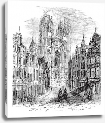 Постер The Church Saint-Gudula of Brussels, Belgium. Vintage engraving. Постер The Church Saint-Gudula of Brussels, Belgium. Vintage engraving.