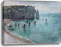 Постер Моне Клод (Claude Monet) Etretat the Aval door fishing boats leaving the harbour Постер Моне Клод (Claude Monet) Etretat the Aval door fishing boats leaving the harbour