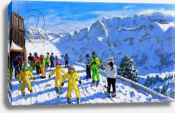 Постер Макара Эндрю (совр) Young skiers in yellow,Val Gardena Italy.12x20 Постер Макара Эндрю (совр) Young skiers in yellow,Val Gardena Italy.12x20