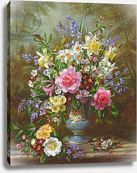 Постер Уильямс Альберт (совр) AB/200/2 Bluebells, daffodils, primroses and peonies in a blue vase Постер Уильямс Альберт (совр) AB/200/2 Bluebells, daffodils, primroses and peonies in a blue vase