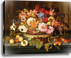 Постер Аст Балтазар Still Life of Fruit and a Basket of Flowers, 1623 Постер Аст Балтазар Still Life of Fruit and a Basket of Flowers, 1623